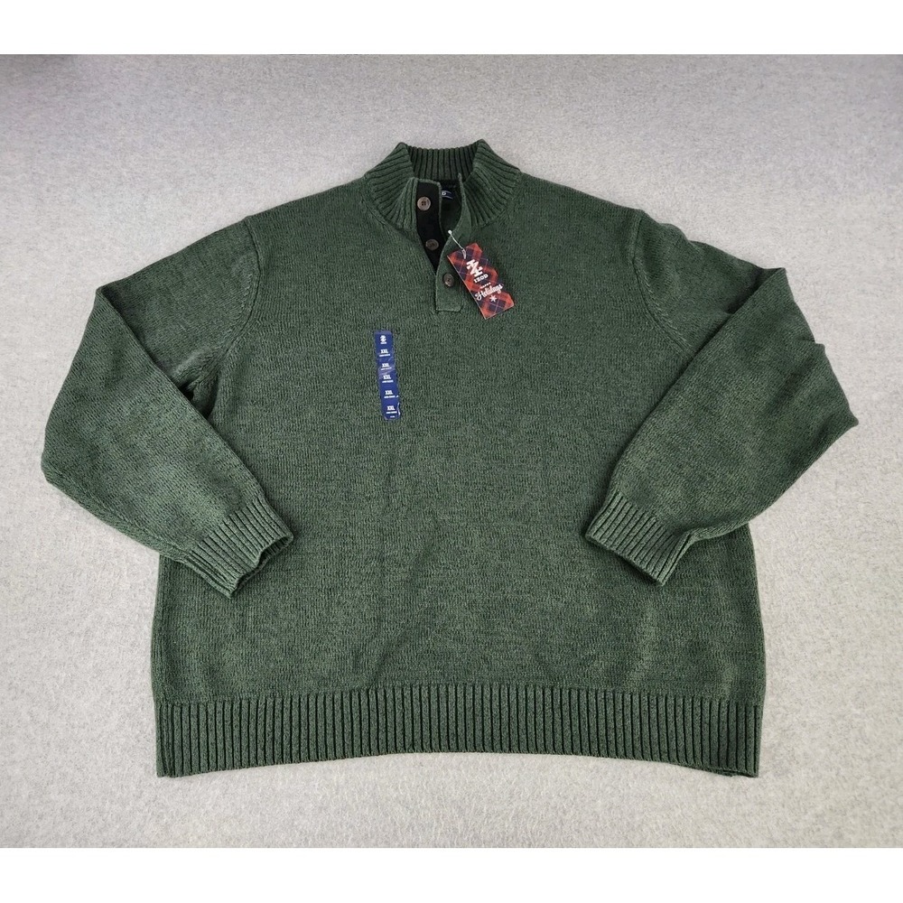 Attractive Quarter Button Sweater IZOD Green Black Pullover Shirt Men's XXL NEW